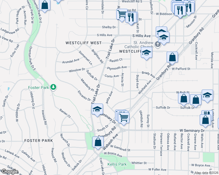 map of restaurants, bars, coffee shops, grocery stores, and more near 4108 Anita Avenue in Fort Worth