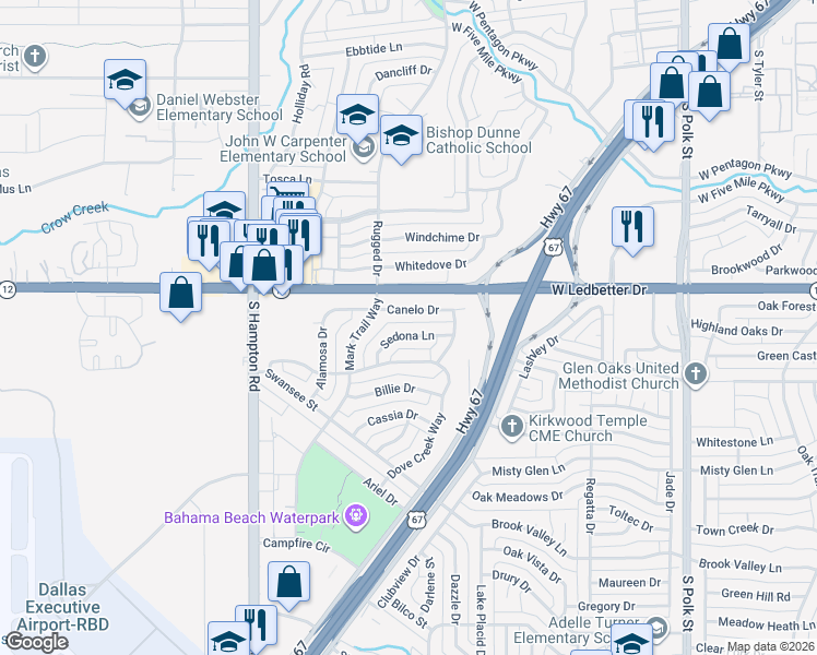 map of restaurants, bars, coffee shops, grocery stores, and more near 1835 Sedona Lane in Dallas