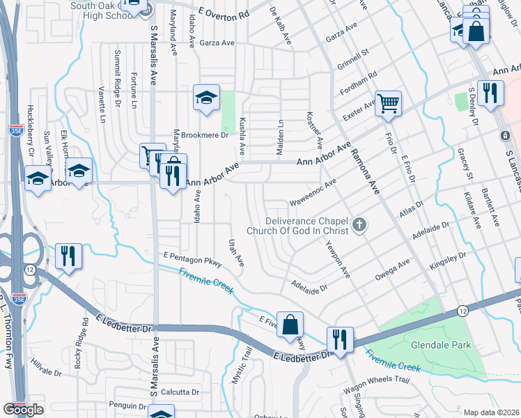 map of restaurants, bars, coffee shops, grocery stores, and more near 4511 Malden Lane in Dallas