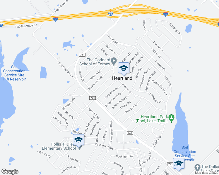 map of restaurants, bars, coffee shops, grocery stores, and more near 2032 Stagecoach Trail in Forney