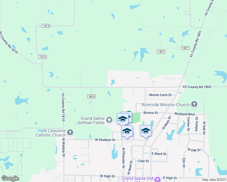 map of restaurants, bars, coffee shops, grocery stores, and more near 1701 County Road 1803 in Grand Saline