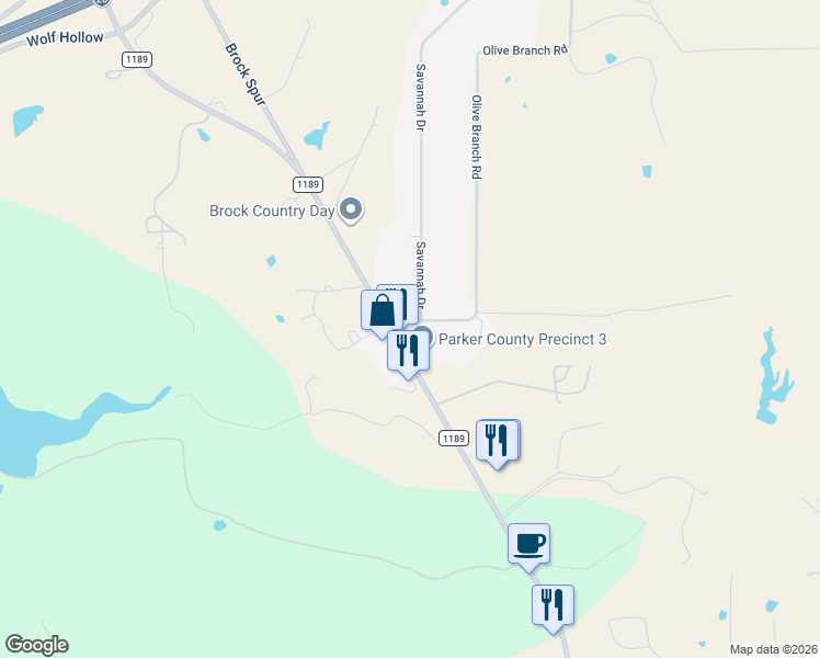 map of restaurants, bars, coffee shops, grocery stores, and more near 1107 Farm to Market Road 1189 in Millsap