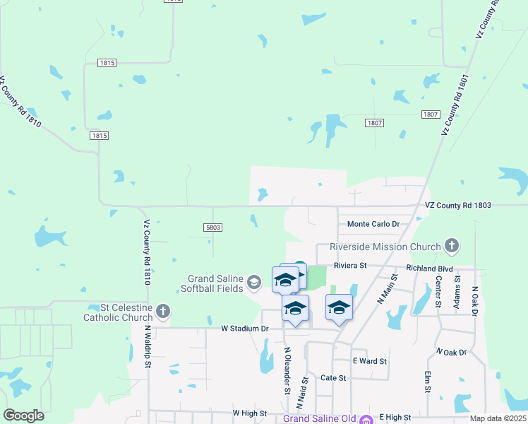 map of restaurants, bars, coffee shops, grocery stores, and more near 1701 County Road 1803 in Grand Saline