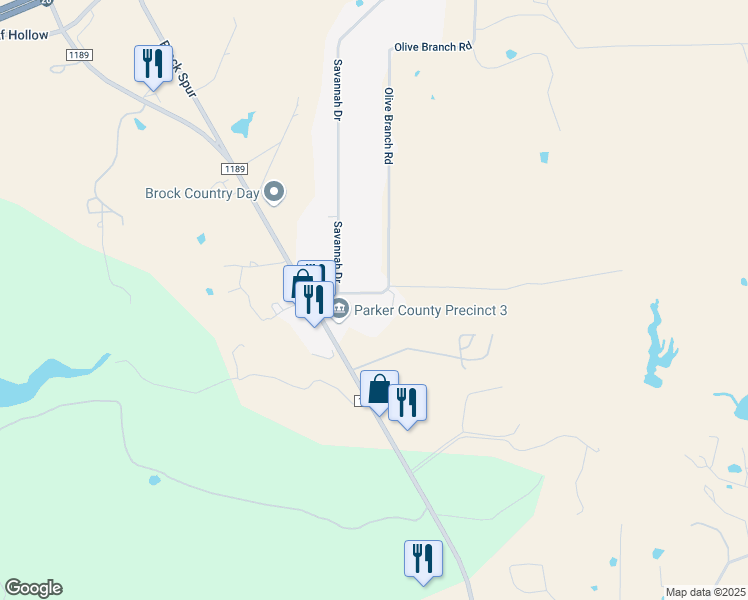 map of restaurants, bars, coffee shops, grocery stores, and more near 751 Olive Branch Road in Brock