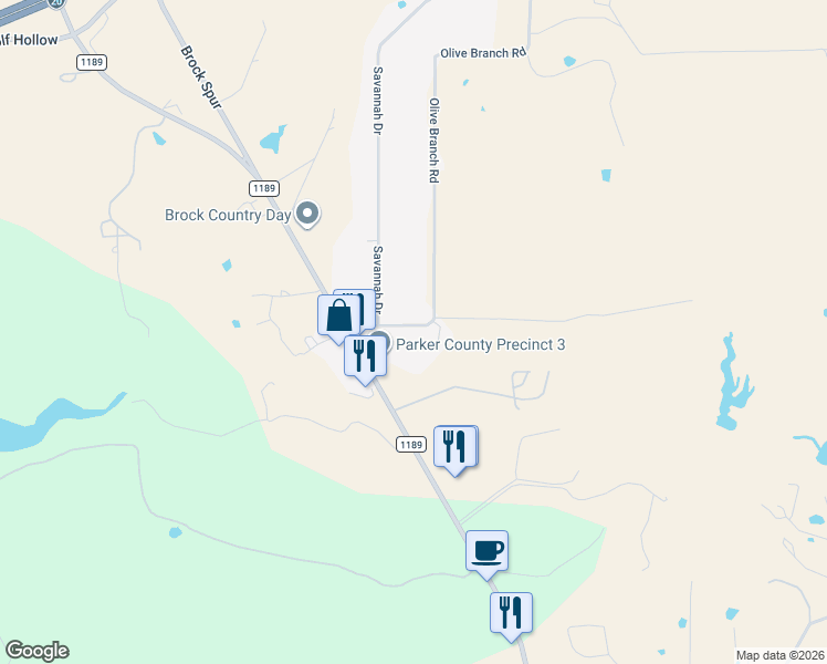 map of restaurants, bars, coffee shops, grocery stores, and more near 761 Olive Branch Road in Brock