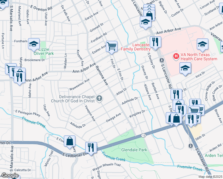 map of restaurants, bars, coffee shops, grocery stores, and more near in Dallas