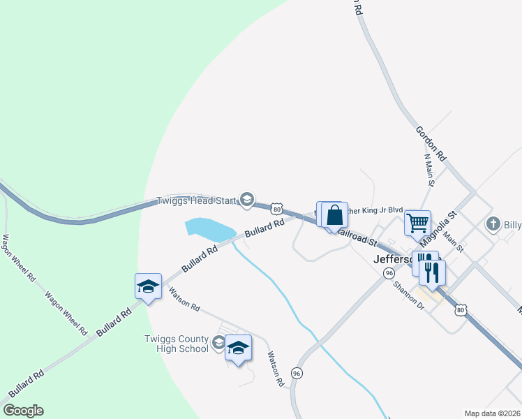 map of restaurants, bars, coffee shops, grocery stores, and more near 105 Bullard Road in Jeffersonville