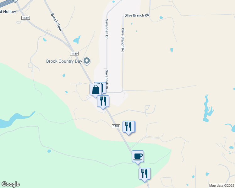 map of restaurants, bars, coffee shops, grocery stores, and more near 761 Olive Branch Road in Brock
