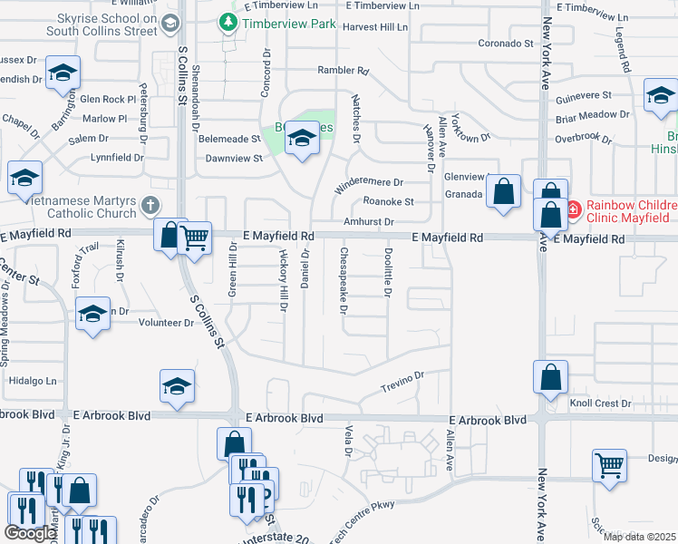 map of restaurants, bars, coffee shops, grocery stores, and more near 3414 Chesapeake Drive in Arlington