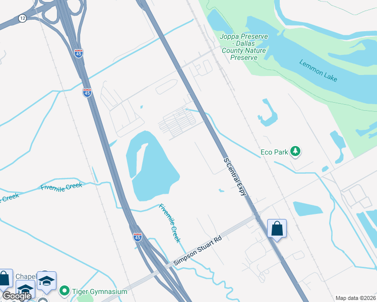 map of restaurants, bars, coffee shops, grocery stores, and more near 9035 South Central Expressway in Dallas