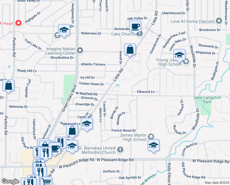 map of restaurants, bars, coffee shops, grocery stores, and more near 5045 Toftrees Drive in Arlington