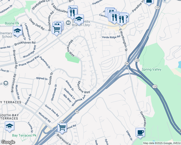 map of restaurants, bars, coffee shops, grocery stores, and more near 2129 Manzana Way in San Diego