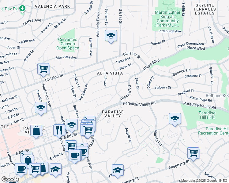map of restaurants, bars, coffee shops, grocery stores, and more near 418 Honeysuckle Lane in National City