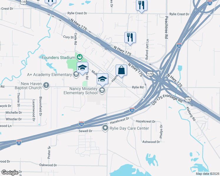map of restaurants, bars, coffee shops, grocery stores, and more near 11000 Cade Road in Dallas