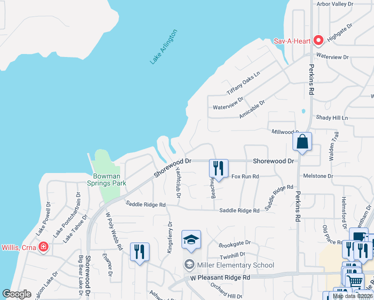 map of restaurants, bars, coffee shops, grocery stores, and more near 3503 Corinthian Court in Arlington