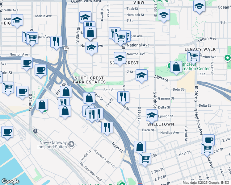map of restaurants, bars, coffee shops, grocery stores, and more near 3728 Beta Street in San Diego