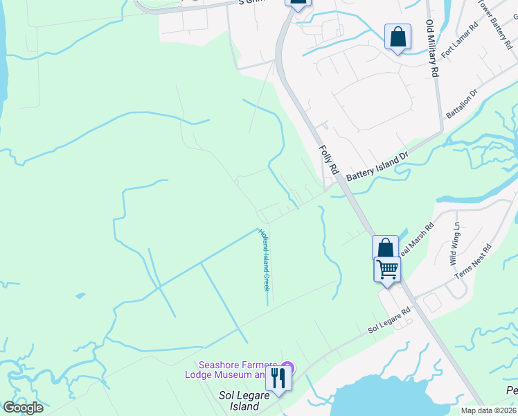 map of restaurants, bars, coffee shops, grocery stores, and more near 1872 Arsburn Road in Charleston
