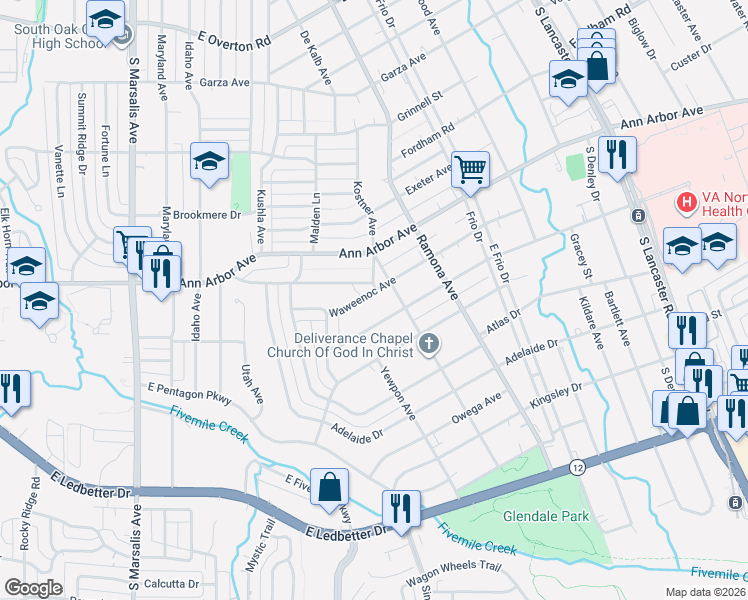 map of restaurants, bars, coffee shops, grocery stores, and more near 1334 Waweenoc Avenue in Dallas