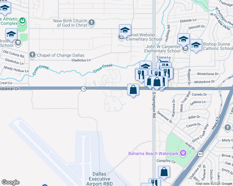 map of restaurants, bars, coffee shops, grocery stores, and more near 4302 Woodhollow Drive in Dallas