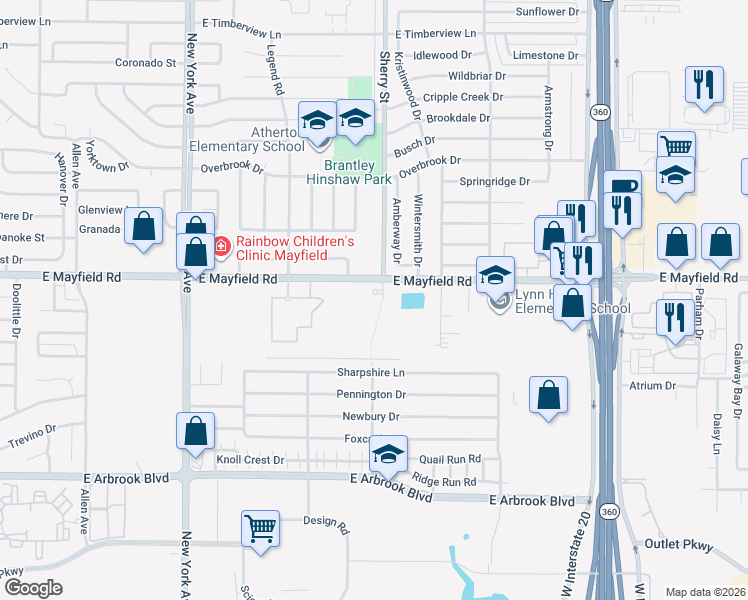 map of restaurants, bars, coffee shops, grocery stores, and more near 2104 Worth Street in Arlington