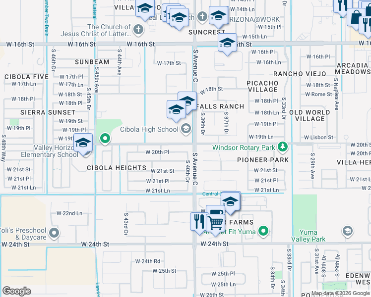 map of restaurants, bars, coffee shops, grocery stores, and more near 4001-4173 West 20th Street in Yuma