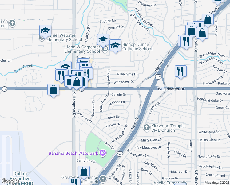 map of restaurants, bars, coffee shops, grocery stores, and more near in Dallas