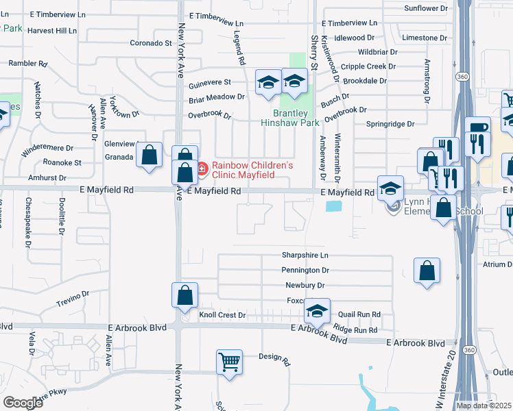 map of restaurants, bars, coffee shops, grocery stores, and more near 2003 Mayfield Villa Drive in Arlington