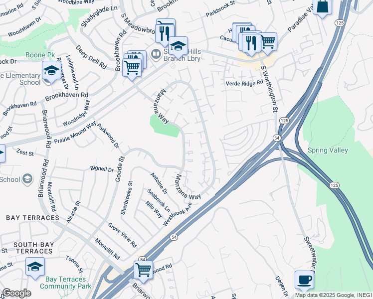 map of restaurants, bars, coffee shops, grocery stores, and more near 1447 Manzana Way in San Diego