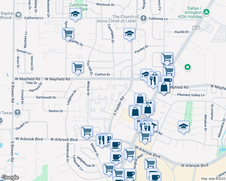 map of restaurants, bars, coffee shops, grocery stores, and more near 3500 Willowood Circle in Arlington
