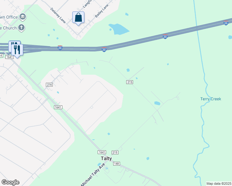 map of restaurants, bars, coffee shops, grocery stores, and more near 9224 Douglas Circle in Terrell