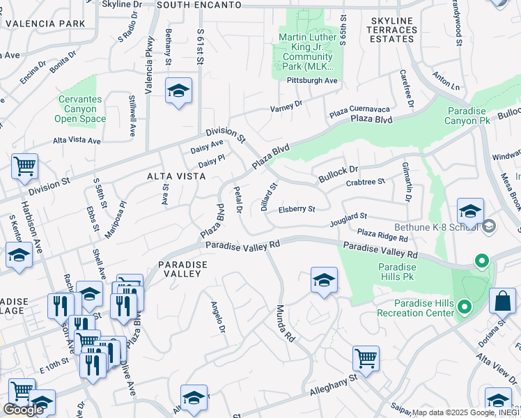 map of restaurants, bars, coffee shops, grocery stores, and more near 1626 Dillard Street in San Diego