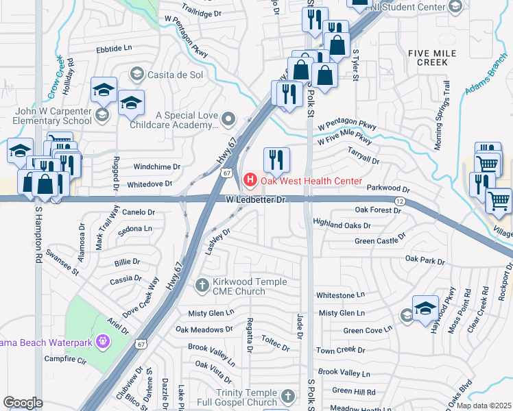 map of restaurants, bars, coffee shops, grocery stores, and more near in Dallas