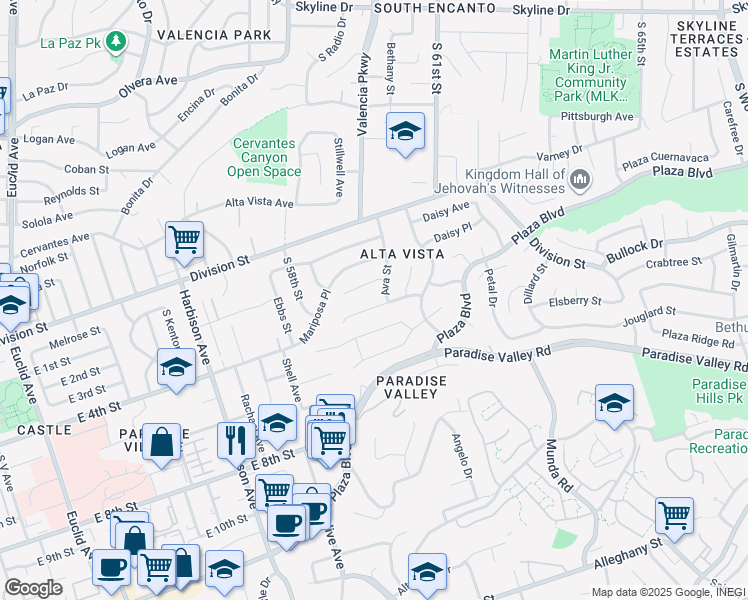 map of restaurants, bars, coffee shops, grocery stores, and more near 1595 Ava Street in San Diego