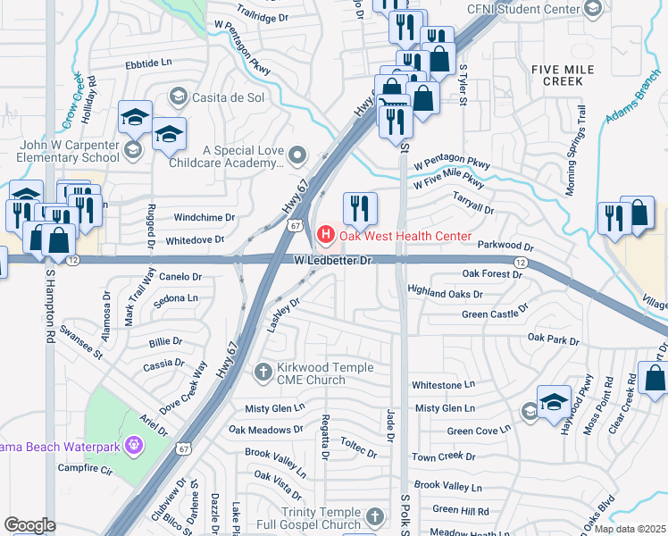 map of restaurants, bars, coffee shops, grocery stores, and more near in Dallas