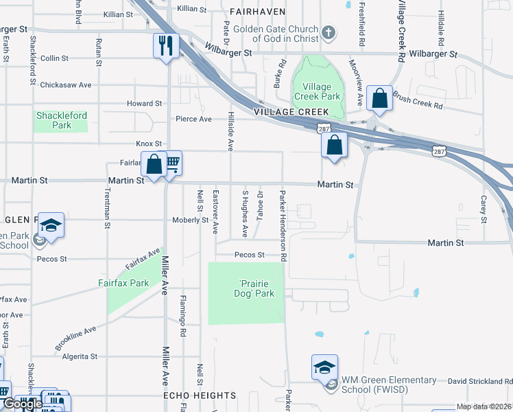 map of restaurants, bars, coffee shops, grocery stores, and more near 4821 Tahoe Drive in Fort Worth