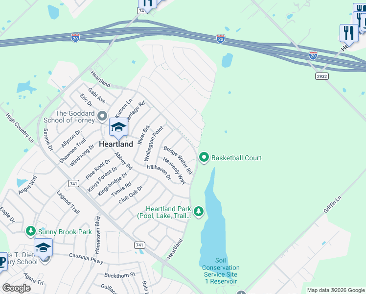 map of restaurants, bars, coffee shops, grocery stores, and more near 2007 Bayberry Ct in Kaufman