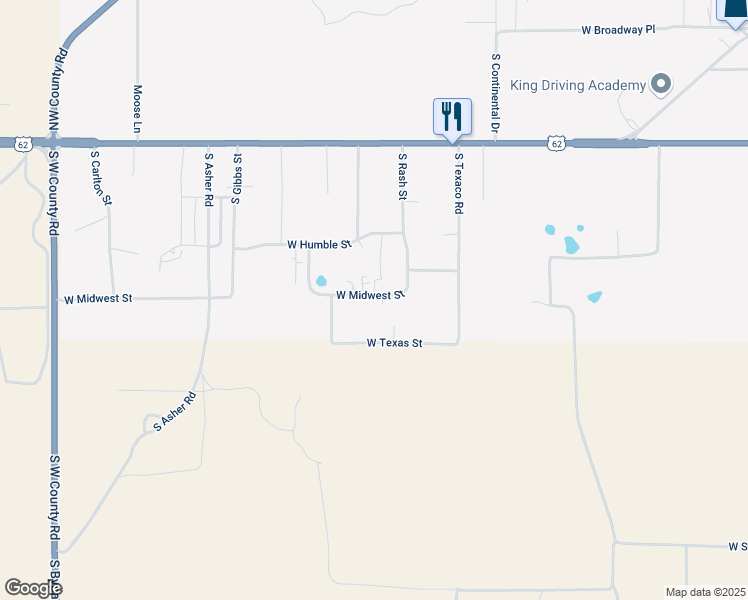 map of restaurants, bars, coffee shops, grocery stores, and more near 2505 1/2 West Midwest Street in Hobbs