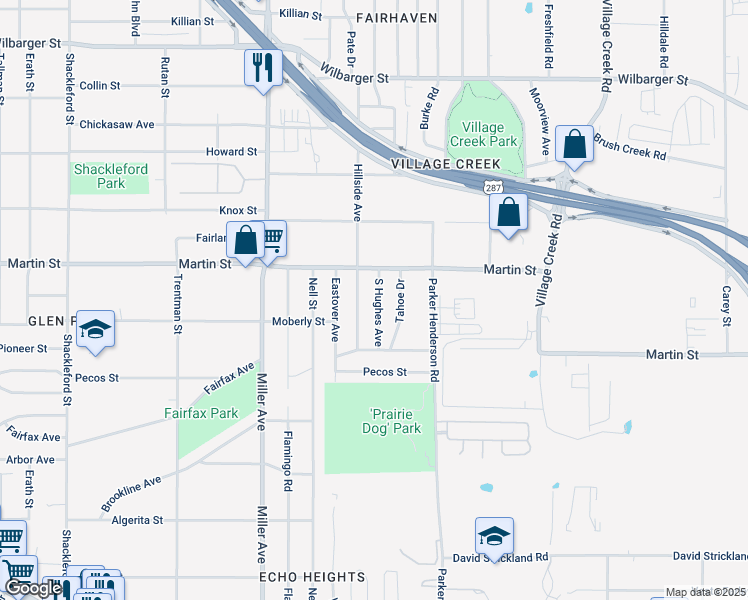 map of restaurants, bars, coffee shops, grocery stores, and more near 4824 South Hughes Avenue in Fort Worth