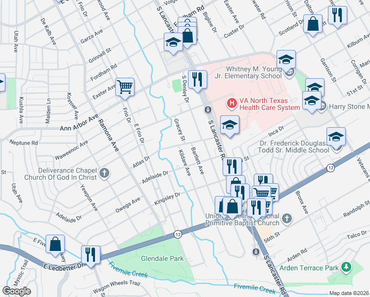map of restaurants, bars, coffee shops, grocery stores, and more near 1834 Atlas Drive in Dallas