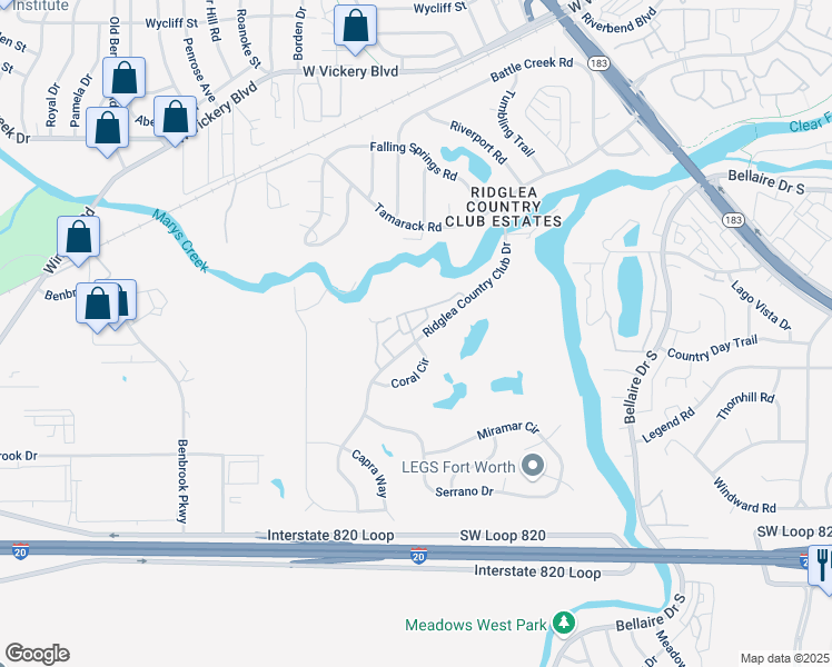 map of restaurants, bars, coffee shops, grocery stores, and more near 4030 Ridglea Country Club Drive in Fort Worth