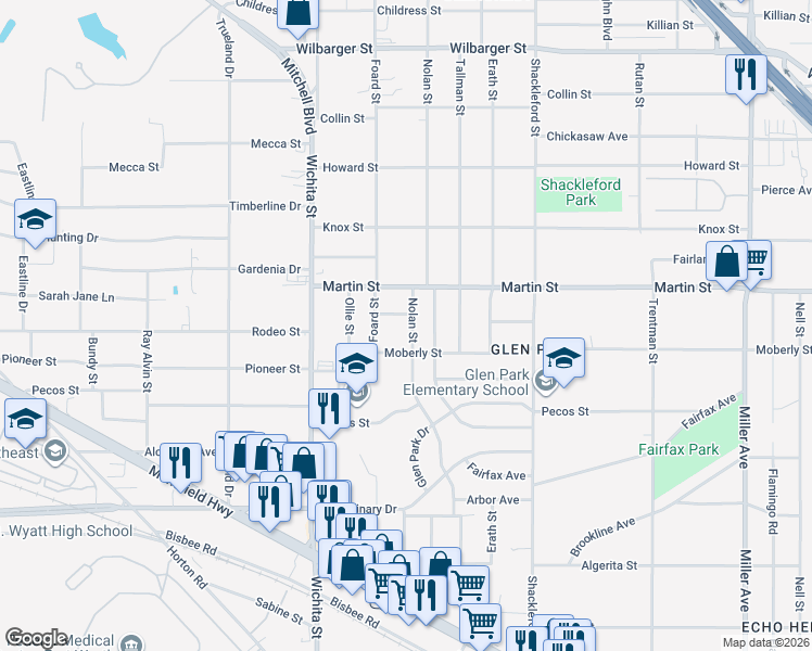 map of restaurants, bars, coffee shops, grocery stores, and more near 4832 Nolan Street in Fort Worth