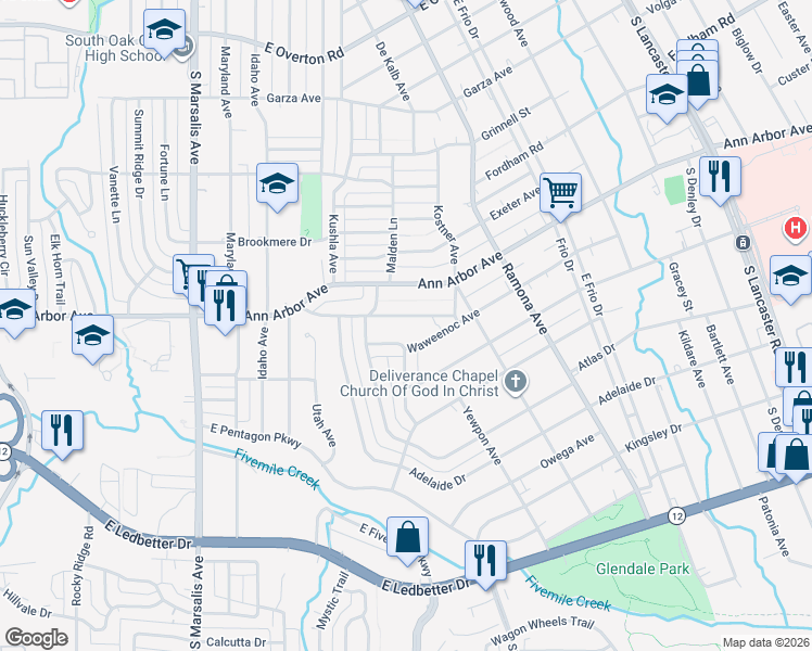 map of restaurants, bars, coffee shops, grocery stores, and more near 1312 Neptune Road in Dallas