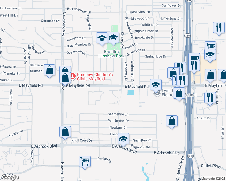 map of restaurants, bars, coffee shops, grocery stores, and more near 2104 East Mayfield Road in Arlington