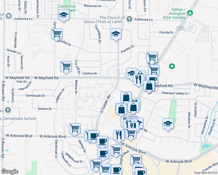 map of restaurants, bars, coffee shops, grocery stores, and more near 3404 Willowood Circle in Arlington