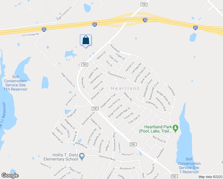 map of restaurants, bars, coffee shops, grocery stores, and more near 2041 Windsong Drive in Forney