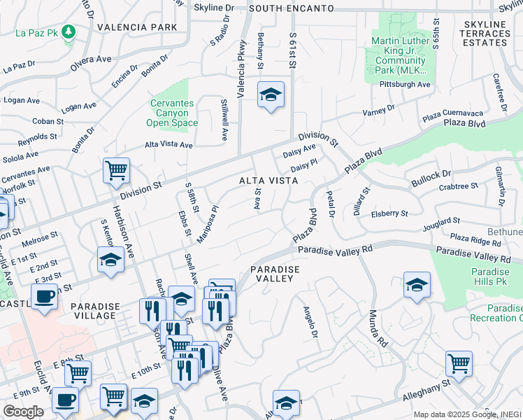 map of restaurants, bars, coffee shops, grocery stores, and more near 1595 Ava Street in San Diego