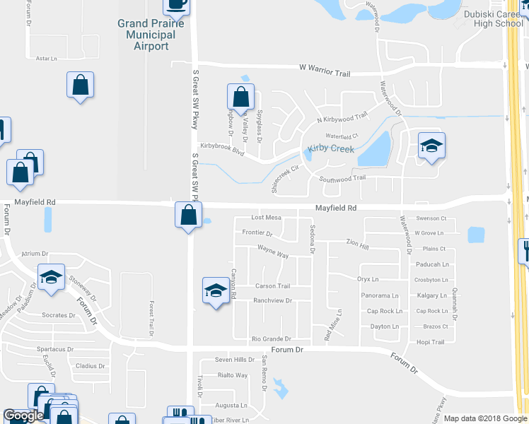 map of restaurants, bars, coffee shops, grocery stores, and more near 2462 Lost Mesa in Grand Prairie