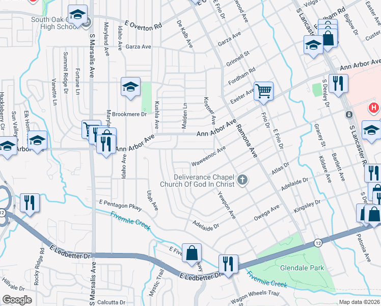 map of restaurants, bars, coffee shops, grocery stores, and more near 1312 Neptune Road in Dallas