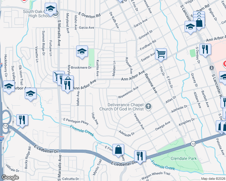 map of restaurants, bars, coffee shops, grocery stores, and more near 1312 Neptune Road in Dallas