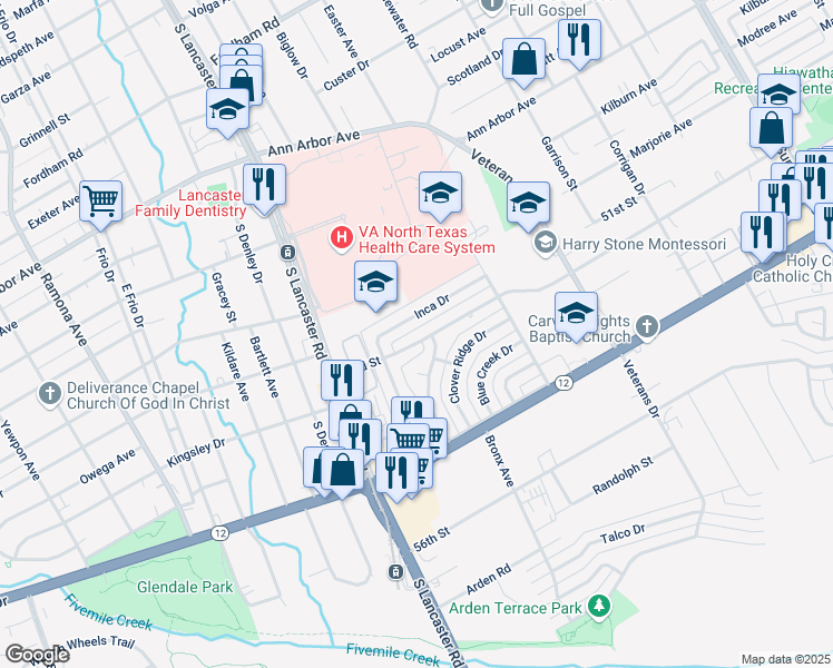 map of restaurants, bars, coffee shops, grocery stores, and more near 4907 Dupont Drive in Dallas